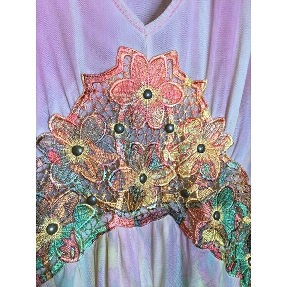 Boho Fairy pastel Maxi Dress Floral Accents Asymmetrical Flowy Hem Size XL - Picture 3 of 12